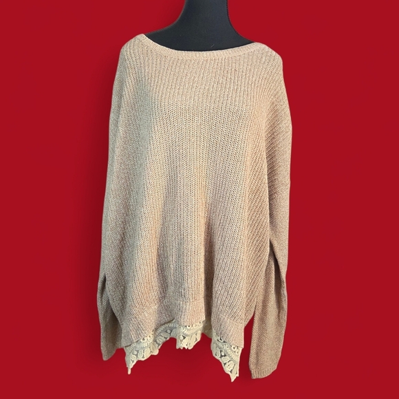 Pins & Needles Tan Sweater with Lace Trim Size L - Picture 1 of 5